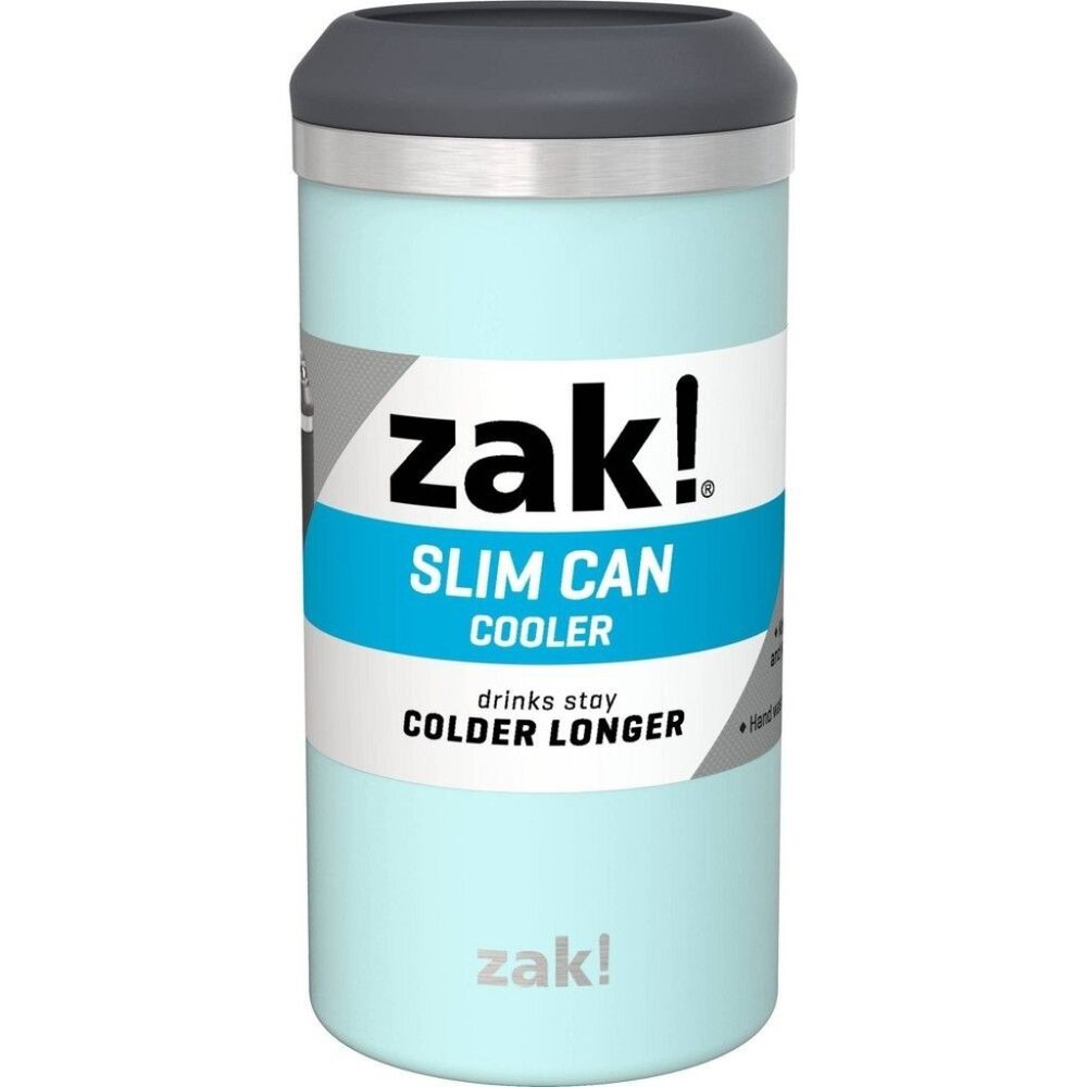 Zak Designs Aqua Blue Slim Can Cooler 12.5oz Double Wall Insulated